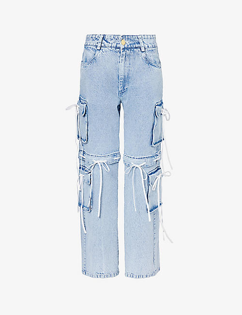 TANNER FLETCHER: Mabel bow-embellished mid-rise wide-leg jeans