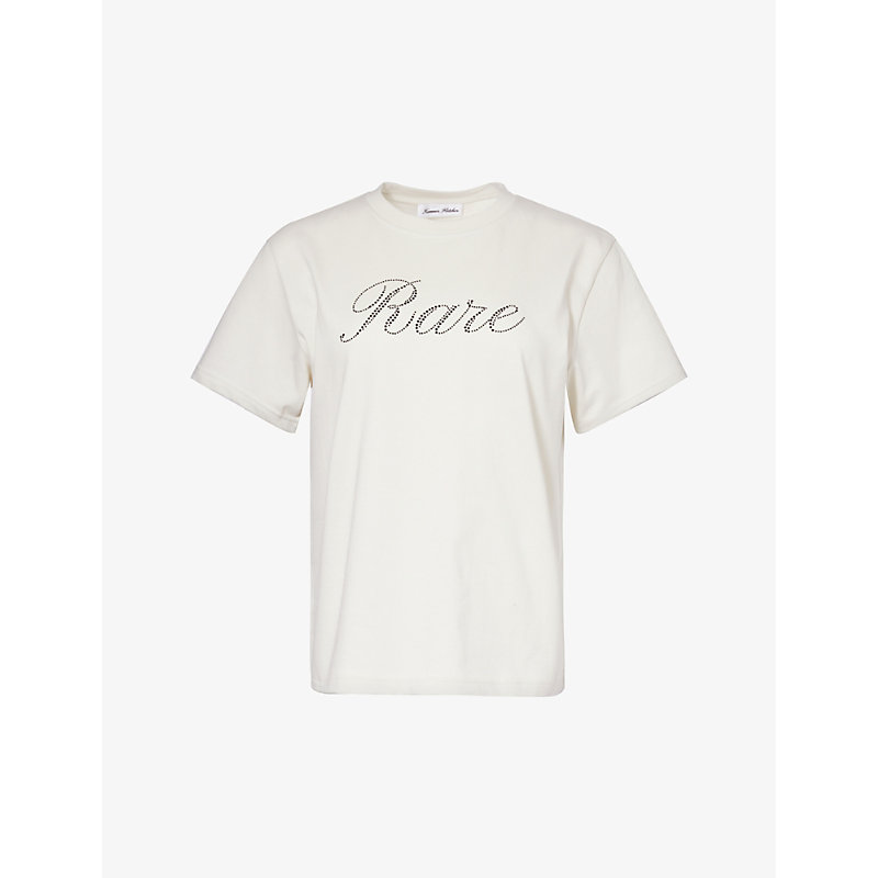 Tanner Fletcher Womens White Rare Hotfix Rhinestone-embellished Cotton-jersey T-shirt