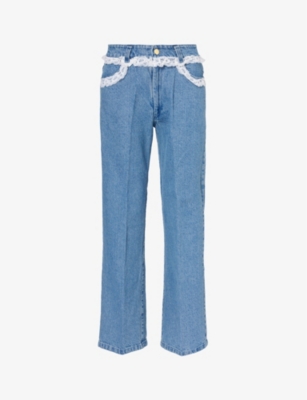 Shop Tanner Fletcher Women's Mid Wash Sid Lace-trim Mid-rise Straight-leg Jeans