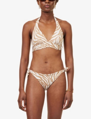 Shop Max Mara Women's Beige Alberta Printed Halterneck Bikini Top