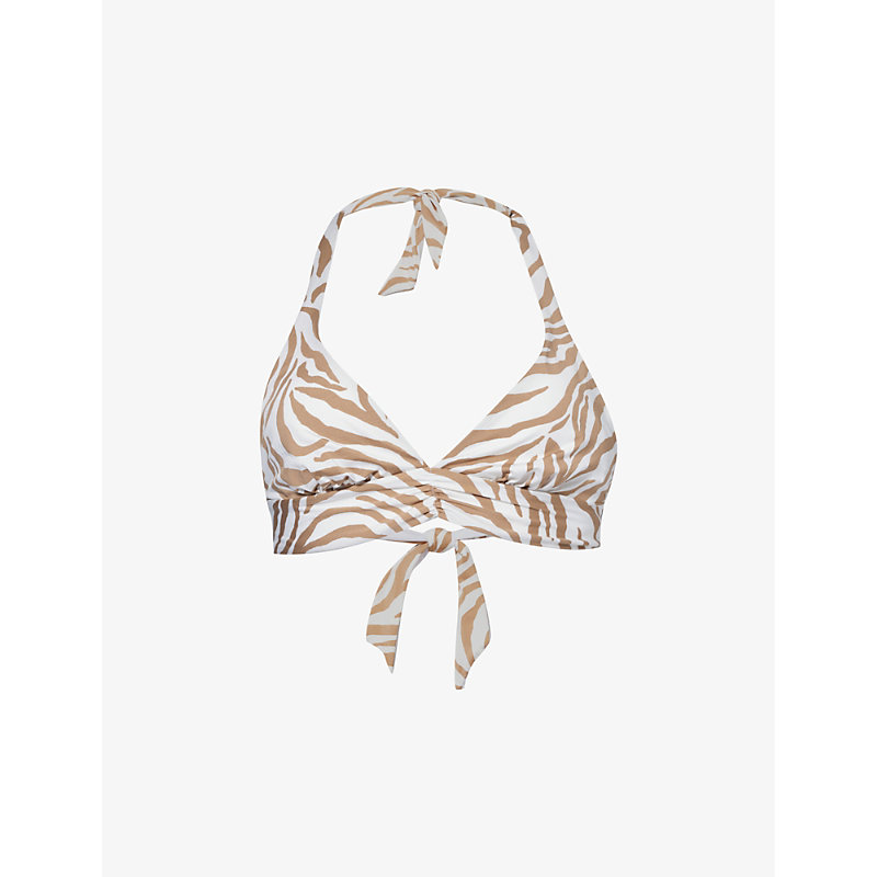 Max Mara Womens Beige Alberta Printed Halterneck Bikini Top