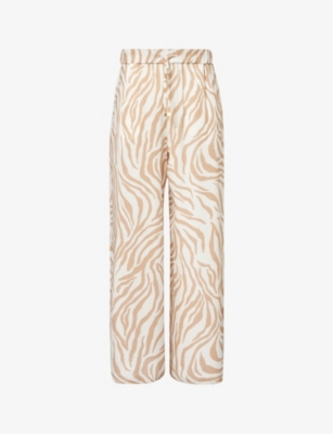 Shop Max Mara Women's Beige Flavia Wide-leg High-rise Silk Trousers