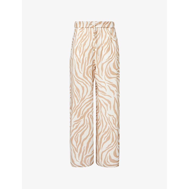 Shop Max Mara Women's Beige Flavia Wide-leg High-rise Silk Trousers