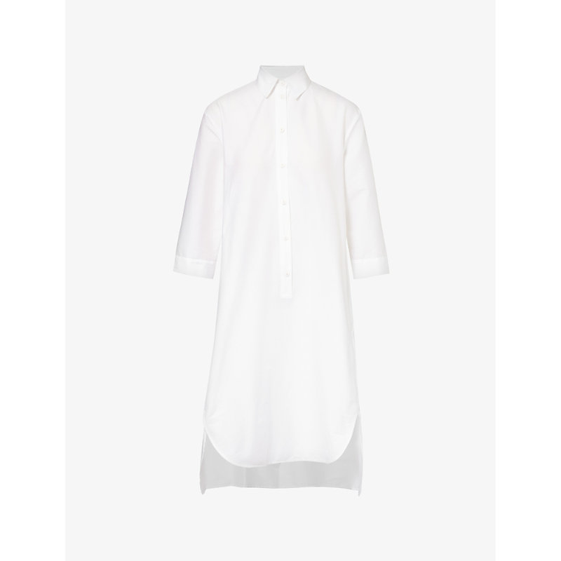 Shop Max Mara Women's Optical White Quincy Spread-collar Stretch-cotton-blend Midi Dress