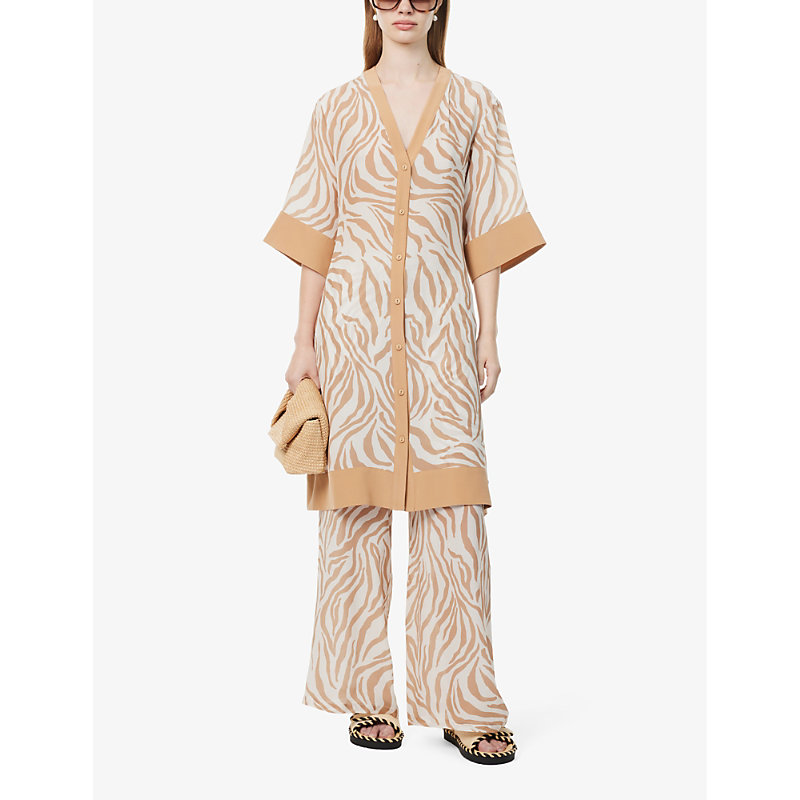 Shop Max Mara Womens Beige Ostenda Zebra-pattern Silk Mini Dress