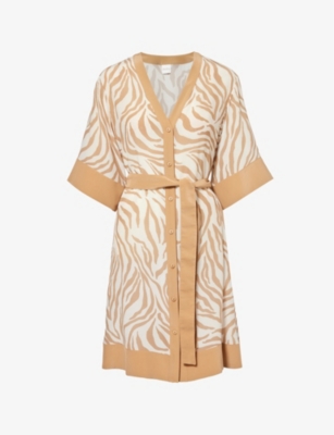 Shop Max Mara Womens Beige Ostenda Zebra-pattern Silk Mini Dress