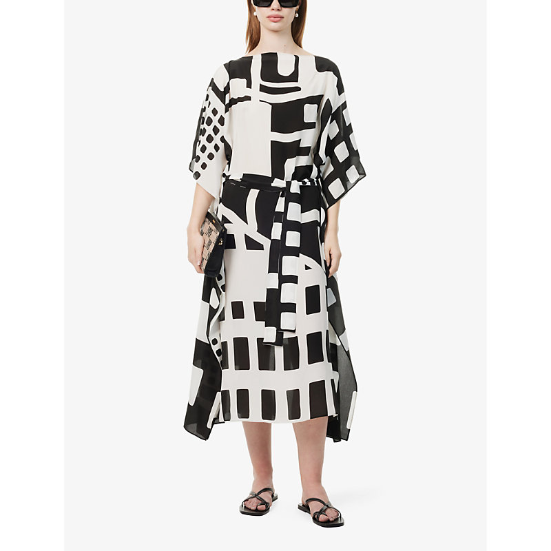 Shop Max Mara Womens Black Rossana Geometric-pattern Silk Maxi Dress