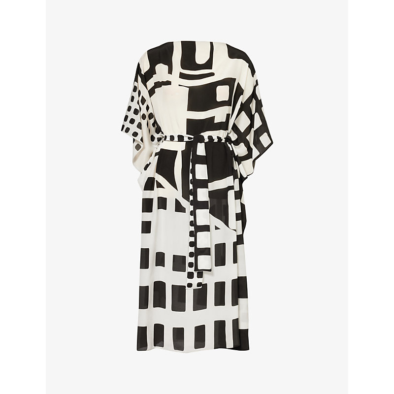 Max Mara Rossana Geometric-pattern Silk Maxi Dress In Black