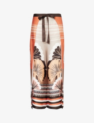 Shop Max Mara Women's Beige Blasone Abstract-pattern Wide-leg High-rise Woven Trousers