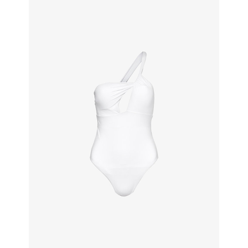 Shop Max Mara Corine Halterneck Swimsuit In White