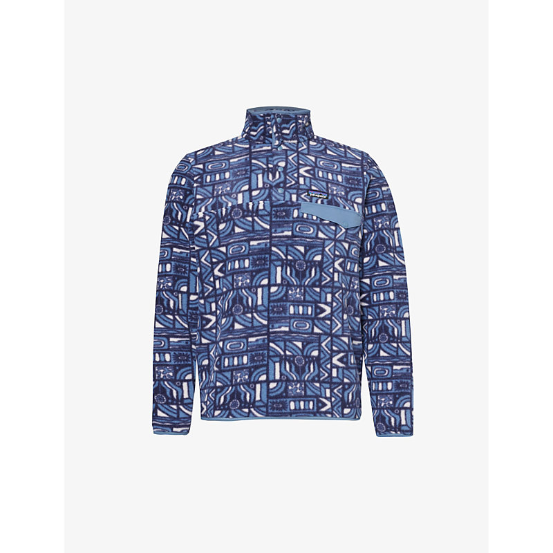 Shop Patagonia Men's New Visions: New Navy Synchilla Snap-t Geometric-pattern Recycled-polyester Sweatshi