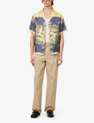 Shop Bally Men's Multimarine Floral-pattern Branded Camp-collar Relaxed-fit Silk Shirt