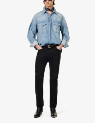 Shop Bally Men's Indacodenim Spread-collar Flap-pocket Regular-fit Denim Shirt