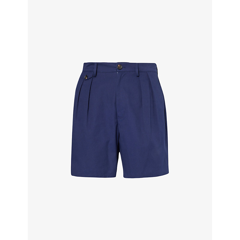 Bally Mens Navy Knife-pleat Regular-fit Cotton-twill Shorts