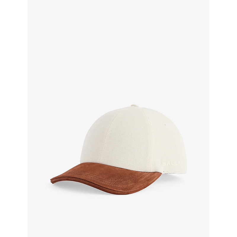 Bally Mens Bone Cuero Brand-embroidered Cotton-canvas And Leather Baseball Cap