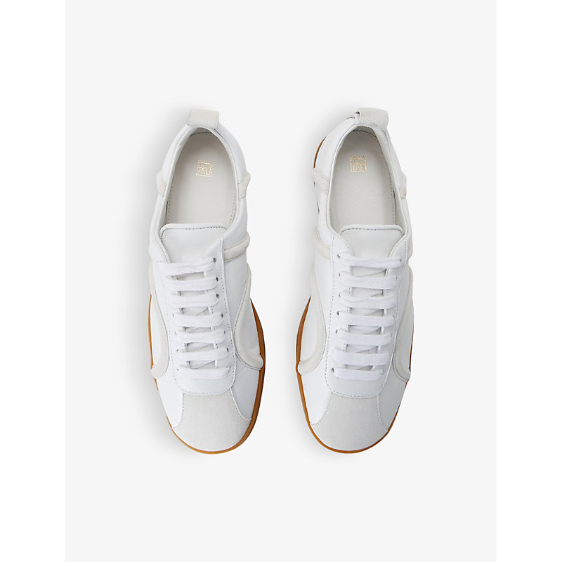 Shop Totême Logo-pattern Low-top Leather Trainers In White/comb