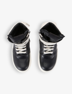 Shop Rick Owens Boys Blk/white Kids' Geobasket Panelled Leather High-top Trainers
