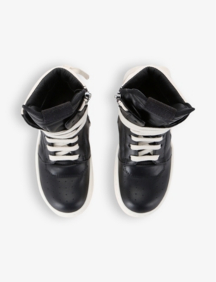 RICK OWENS BLK/WHITE KIDS' GEOBASKET PANELLED LEATHER HIGH-TOP TRAINE 