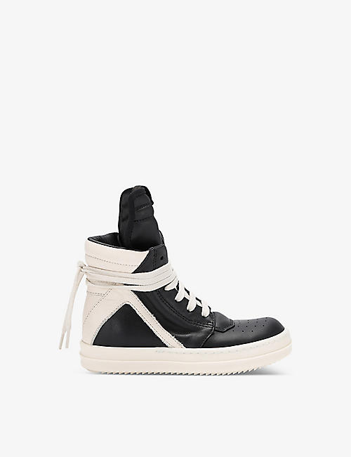 RICK OWENS: Kids' Geobasket panelled leather high-top trainers