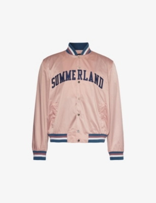 Shop Nahmias Mens Dust Pink Summerland Boxy-fit Satin Varsity Jacket