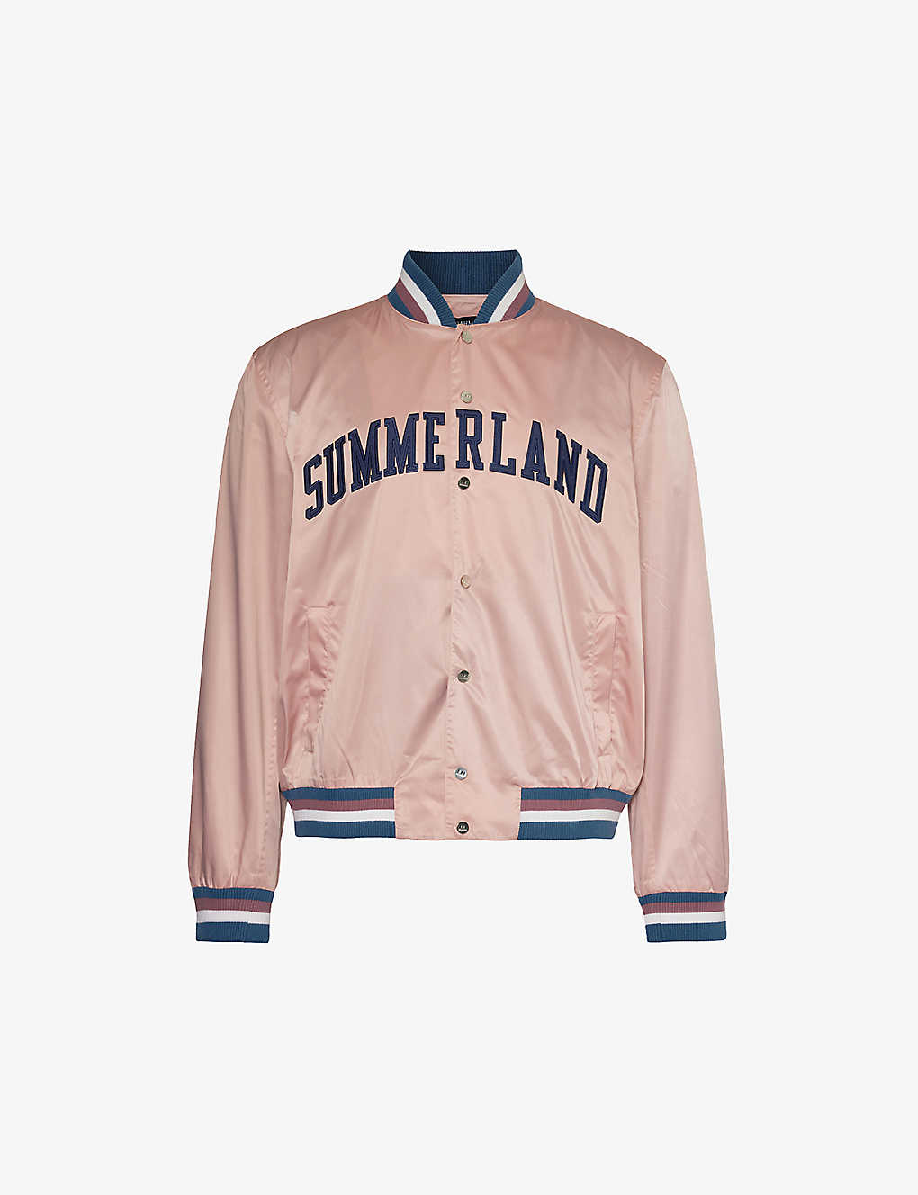 Shop Nahmias Summerland Boxy-fit Satin Varsity Jacket In Dust Pink