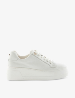Shop Dune Women's White-leather Mix Episode Padded Leather Flatform Trainers
