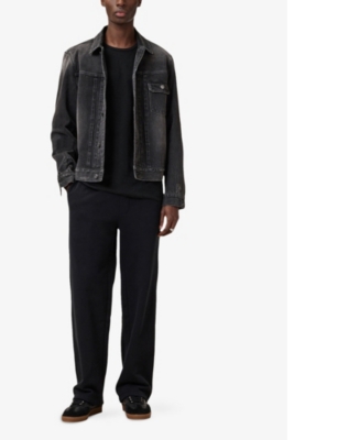 Allsaints Mens Jet Black Brace Embroidered-appliqué Organic-cotton T-shirt In Jet Black