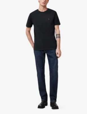 Allsaints Mens Jet Black Ellis Logo-embroidered Short-sleeve Cotton T-shirt Xs In Jet Black