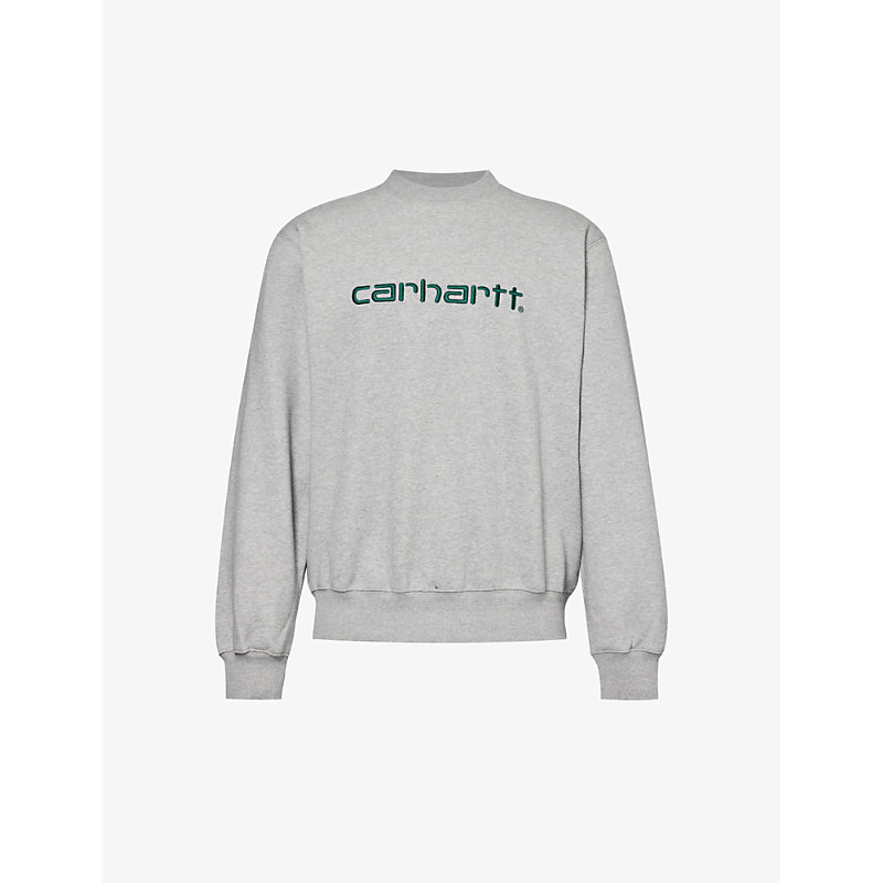Carhartt Wip Mens Grey Heather Chervil Logo-embroidered Cotton-blend Sweatshirt
