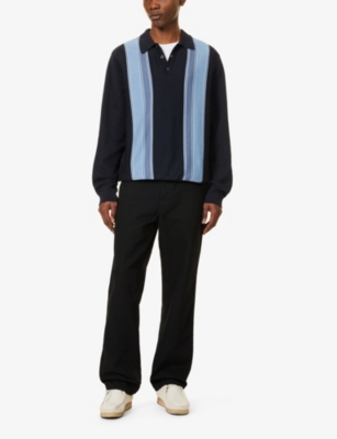 Shop Carhartt Wip Mens Dark Vy Kendricks Striped Cotton-knit Polo Shirt In Dark Navy