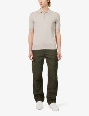 Shop Arne Short-sleeved Zip-up Cotton Polo Shirt In Stone