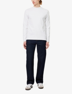 Shop Arne Men's White Brand-embroidered Long-sleeved Cotton-jersey T-shirt