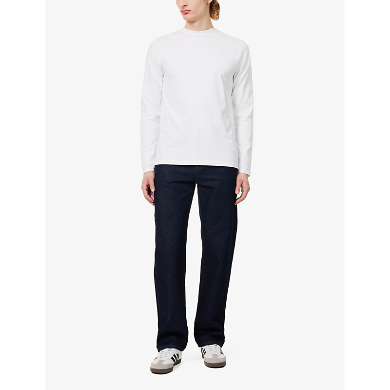 Shop Arne Men's White Brand-embroidered Long-sleeved Cotton-jersey T-shirt