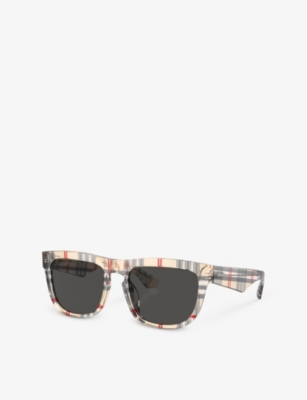 BURBERRY: BE4431U Rectangle-Frame Checked Acetate Sunglasses