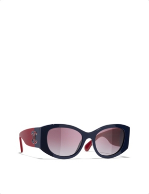 Pre-owned Chanel Womens  Ch5524 Irregular-frame Acetate Sunglasses In Blue