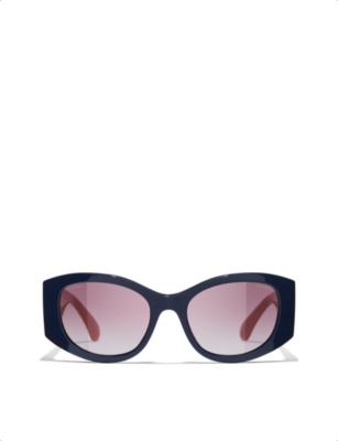 Pre-owned Chanel Womens  Ch5524 Irregular-frame Acetate Sunglasses In Blue