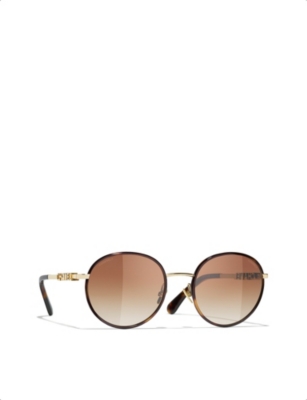 Pre-owned Chanel Womens  Ch4282 Round-frame Tortoiseshell Metal Sunglasses In Brown
