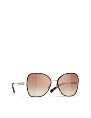 Pre-owned Chanel Womens Brown Ch4283 Butterfly-frame Tortoiseshell Metal Sunglasses