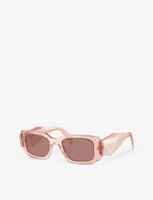 Prada Womens Pink Pr 17ws Rectangular-frame Acetate Sunglasses In Pink