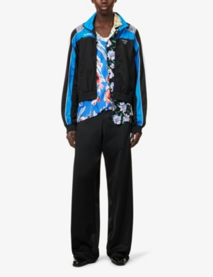 Shop Martine Rose Men's Black Grey Blue Logo-embroidered Contrast-panel Wide-leg Woven Trousers In Multi-coloured