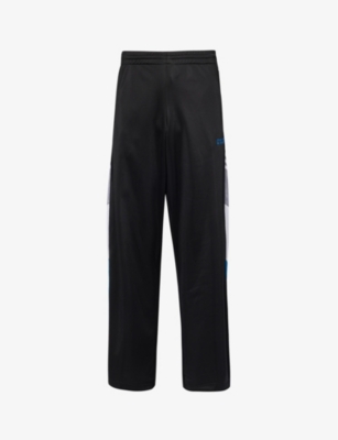 Martine Rose Mens Black Grey Blue Logo-embroidered Contrast-panel Wide-leg Woven Trousers In Multi-coloured
