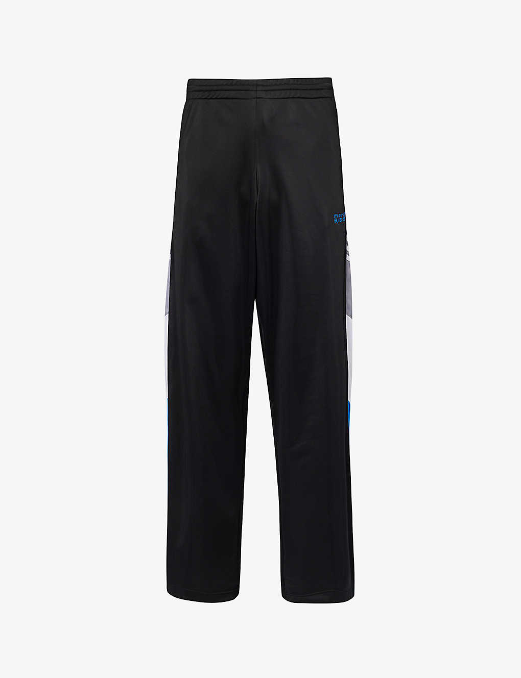 Martine Rose Mens Black Grey Blue Logo-embroidered Contrast-panel Wide-leg Woven Trousers In Multi-coloured