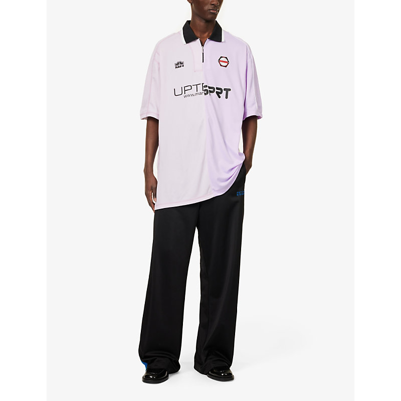 Shop Martine Rose Half And Half Branded Woven T-shirt In Lilac