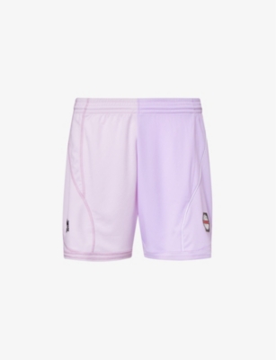 Shop Martine Rose Mens Lilac Half And Half Brand-print Relaxed-fit Woven Shorts