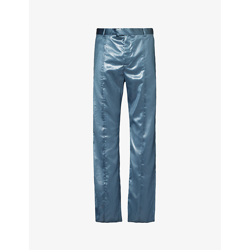 Shop Martine Rose Men's Wet Look Petrol Darted Straight-leg Shell Trousers