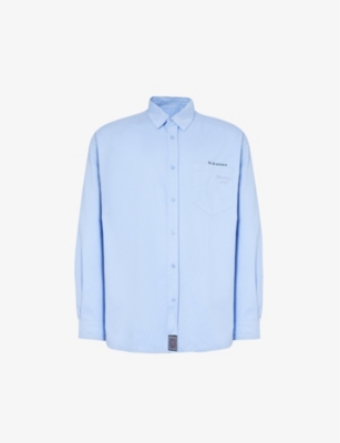 Martine Rose Mens Pale Blue Brand-embellished Regular-fit Cotton Shirt