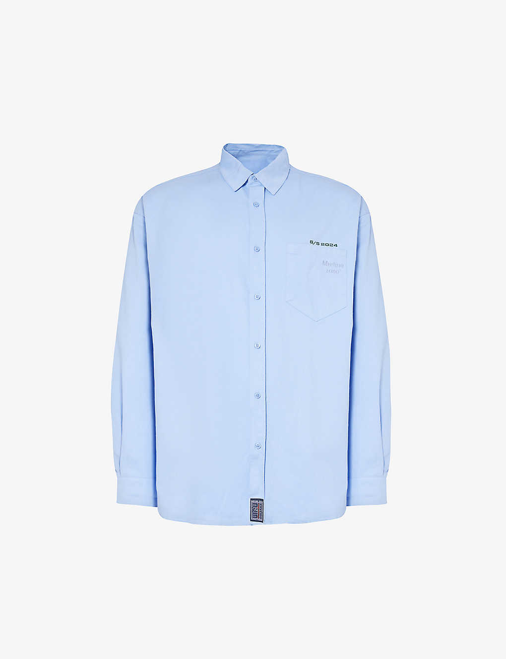 Martine Rose Mens Pale Blue Brand-embellished Regular-fit Cotton Shirt