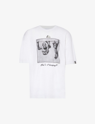 Shop Martine Rose Men's White Graphic-print Ribbed-trim Cotton-jersey T-shirt