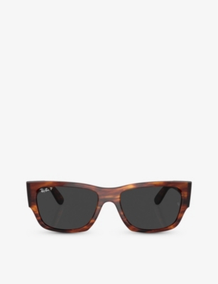 Shop Ray Ban Womens Ray-ban Rb0947s Carlos Rectangle-frame Acetate Sunglasses In Brown