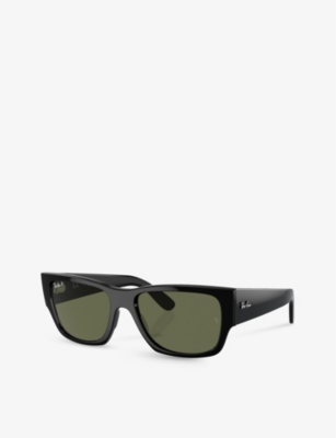 Ray Ban Womens Black Rb0947s Carlos Rectangle-frame Acetate Sunglasses In Black